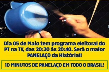 'Panelaço' nesta terça (5) durante programa político do PT