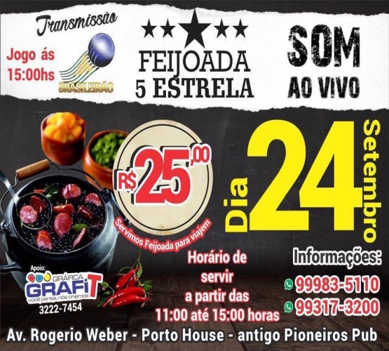 Feijoada 5 Estrelas dia 24 de setembro