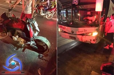 Motociclista escapa ileso em grave acidente com ônibus