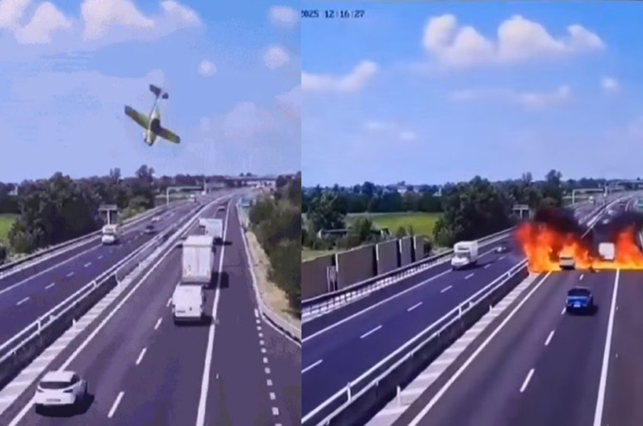 VÍDEO: Avião cai em rodovia na Itália e deixa 2 mortos