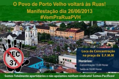 Movimento VEM PRA RUA PVH realiza terceira manifestação nesta quarta