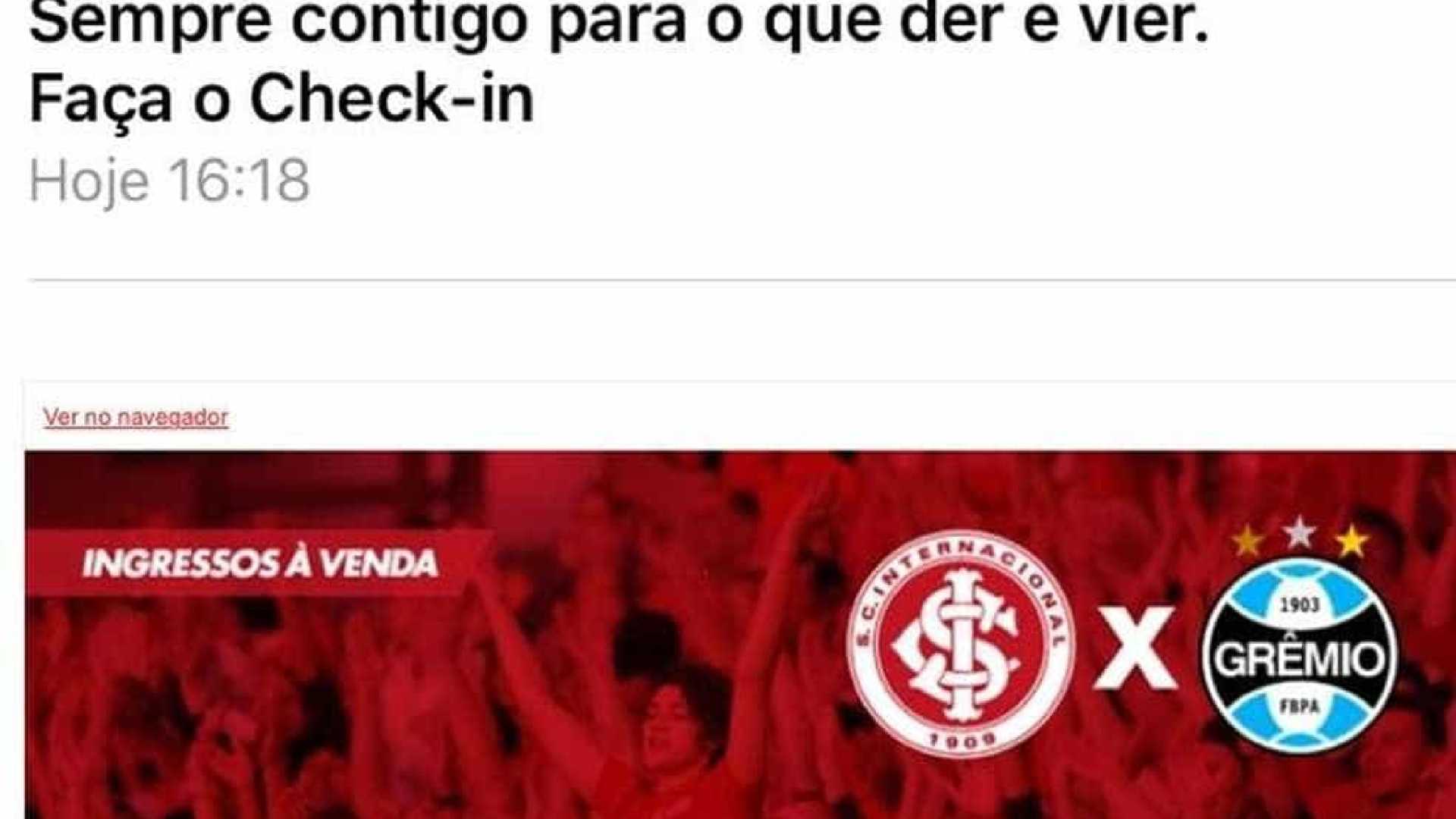 Email com trecho do hino do Grêmio causa polêmica no Inter