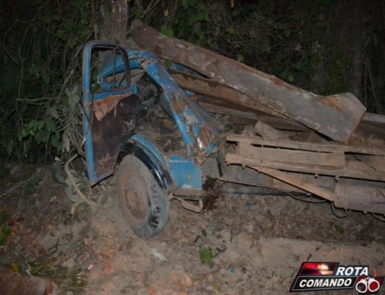 Caminhão toreiro bate em árvore e deixa pessoas gravemente feridas