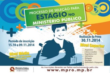 Inscrições para seleção de estagiários no MPRO se encerram no dia 9/10