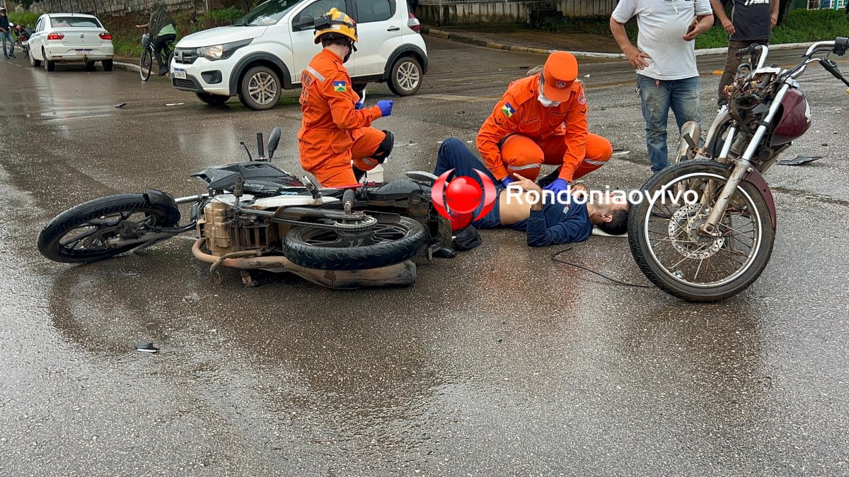 VÍDEO: Homem sofre grave acidente envolvendo motos e caminhão