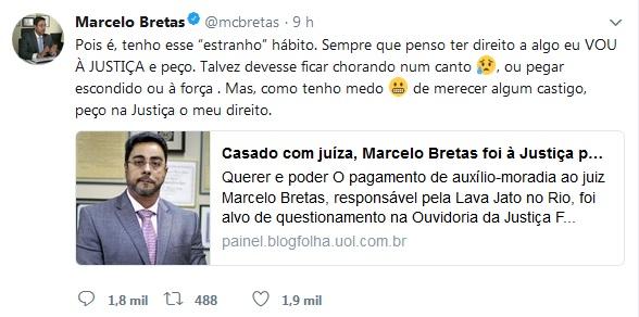 Juiz Bretas usa Twitter para justificar auxílio-moradia para ele e esposa