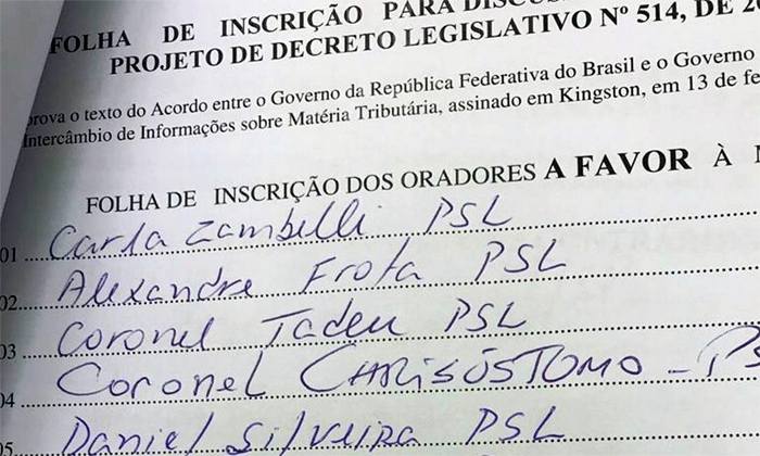 OPOSIÇÃO: Deputado do PSL é acusado de falsificar assinaturas de colegas