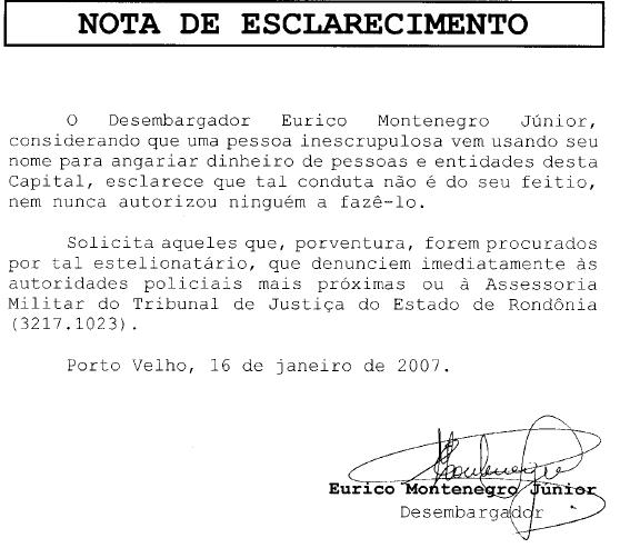 Desembargador esclarece uso de seu nome por “estelionatário” que age na capital