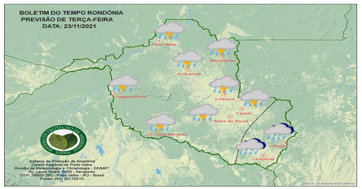 CLIMA: Confira a previsão do tempo para esta terça-feira (23) em Rondônia 