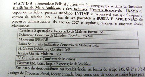 SAVANA - Confira relação de empresas com mandado de busca e apreensão no Ibama/RO