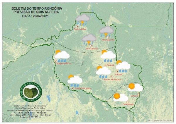 BOLETIM DO TEMPO: Veja a previsão do tempo para esta quinta-feira (29) em Rondônia