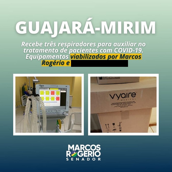 AJUDA: Senador Marcos Rogério anuncia chegada de respiradores à Guajará 