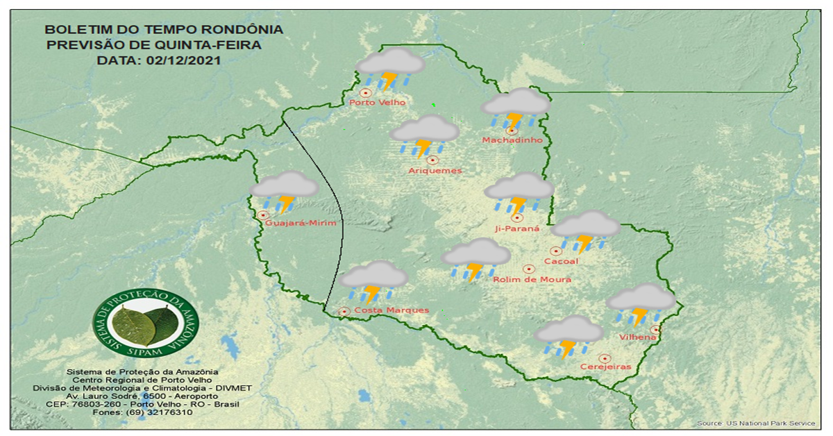 CLIMA: Confira a previsão do tempo para esta quinta-feira (02) em Rondônia 