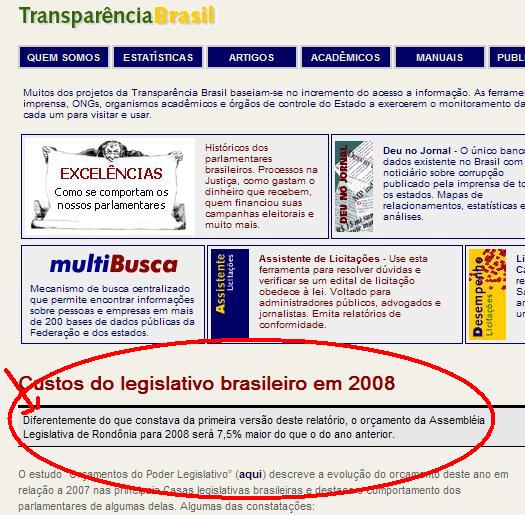 Pesquisa erra ao apontar ALE/RO como Legislativo com o maior aumento orçamentário de 2008; valores já foram corrigidos